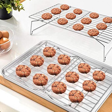 Baking Sheet and 2-Tier Cooling Racks Set P&P CHEF Stainless Steel Baking Pan Tray with Stackable Cooking Wire Rack for Cookie Bacon Meat Uncoated & Non-toxic Mirror Finish& Dishwasher Safe 3Pcs