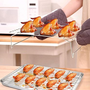 Baking Sheet and 2-Tier Cooling Racks Set P&P CHEF Stainless Steel Baking Pan Tray with Stackable Cooking Wire Rack for Cookie Bacon Meat Uncoated & Non-toxic Mirror Finish& Dishwasher Safe 3Pcs