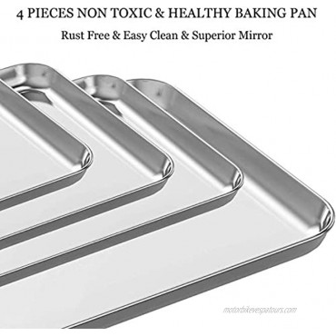 Baking Sheet Set of 4 Fungun Stainless Steel Baking Pans Tray Cookie Sheet Non Toxic & Healthy Duty ,Superior Mirror Dishwasher Safe& Easy Clean