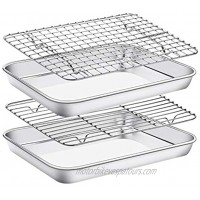 Baking Sheet with Cooling Rack Set  Set of 4 [2 Sheets+2 Racks],Size 10x8x1 Inch EstmoonStainless Steel Cookie Sheet for Baking Use Baking Pan Non Toxic &Heavy Duty ,Oven & Dishwasher Safe