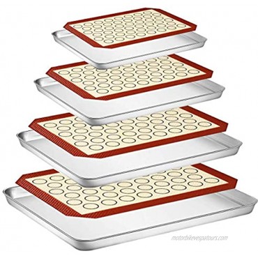 Baking Sheet with Silicone Baking Mat Set of 8 4 Sheets + 4 Baking Mats Fungun Stainless Steel Cookie Sheet Baking Pan with Silicone Mat Non Toxic & Heavy Duty & Easy Clean