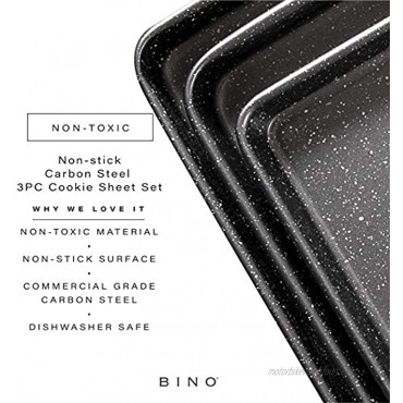 BINO Bakeware Nonstick Cookie Sheet Baking Tray Set 3-Piece Speckled Gunmetal | Premium Quality Baking Sheet Set with Nonstick Technology | Non-Toxic