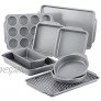 Farberware Nonstick Steel Bakeware Set with Cooling Rack Baking Pan and Cookie Sheet Set with Nonstick Bread Pan and Cooling Grid 10-Piece Set Gray
