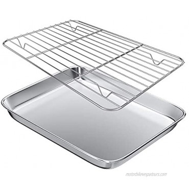 Gtmkina Small Toaster Oven Pan with Cooling Rack,Stainless Steel Small Toaster Oven Baking Tray and Cookie Sheet for Baking and Roasting,Rectangle Size 9 x 7 x 1 Anti-Rust,Thick & Sturdy