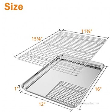 HOMVIDA Baking Sheet with Wire Rack Set Stainless Steel Rimmed Baking Pan Tray with Elevated Cooling Rack Toaster Oven Safe 16 x 12