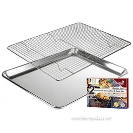 KITCHENATICS Baking Pan and Cooling Rack Half Sheet Aluminum Baking Pan and Stainless Steel Rack Set Roasting Rack Set and Cookie Tray for Oven and Grill Non-Toxic 13.1 x 17.9 x 1