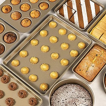 kitCom Nonstick Bakeware Sets Textured 6-Piece with Loaf Pan Cookie Sheet Set Round Cake Pan Roasting Pan Heavy Duty Carbon Steel Premium Baking Pan Champagne Gold 0.8MM Thickness