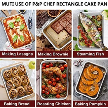 Lasagna Deep Baking Pan 10.7” x 8.3” x 3.2”,P&P CHEF Rectangular Cake Pan Cookie Bakeware Stainless Steel for Brownie Bread Meat Deep Side & Round Corner Brushed Finish & Dishwasher Safe