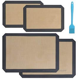 LHGOGO Set of 4 Silicone Baking Mats 100% Non-Stick Food Safe Premium Durable 2 Half Sheets Mat & 2 Quarter Sheet Liner with Silicone Brush for Macaron Cookie Pastry