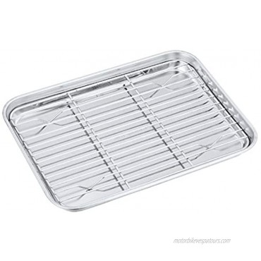 P&P CHEF Toaster Oven Tray and Rack Set Stainless Steel Baking Pan with Cooling Rack Fit Your Small Oven & Single Person Use Non Toxic & Easy Clean