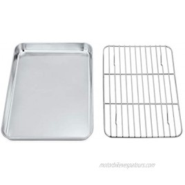 P&P CHEF Toaster Oven Tray and Rack Set Stainless Steel Baking Pan with Cooling Rack Fit Your Small Oven & Single Person Use Non Toxic & Easy Clean