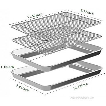 Quarter Baking Sheet with Rack Set [2 Pans + 2 Racks] CEKEE Stainless Steel Cookie Sheet Baking Pan Tray with Cooling Rack Non Toxic & Heavy Duty & Easy Clean （12 Inch）