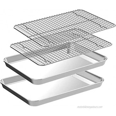 Quarter Baking Sheet with Rack Set [2 Pans + 2 Racks] CEKEE Stainless Steel Cookie Sheet Baking Pan Tray with Cooling Rack Non Toxic & Heavy Duty & Easy Clean （12 Inch）