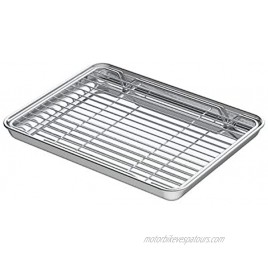 Small Baking Sheets with Rack Mini Cookie Sheets and Nonstick Cooling Rack & Stainless Steel Baking Pans & Toaster Oven Tray Pan Rectangle Size 10.4 x 8 x 1 inch & Non Toxic