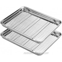 Stainless Steel Baking Sheets with Rack HKJ Chef Cookie Sheets and Nonstick Cooling Rack & Baking Pans for Oven & Toaster Oven Tray Pans Rectangle Size 12.5L x 10W x 1H inch & Non Toxic & Healthy