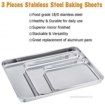 TeamFar Baking Sheet Set of 3 Stainless Steel Cookie Sheet Baking Tray Pan Healthy & Non Toxic Mirror Finish & Rust Free Easy Clean & Dishwasher Safe