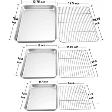 TeamFar Baking Sheet with Rack Set 20’’ & 16’’ & 12½’’ Stainless Steel Cookie Sheet Baking Pans with Cooling Roasting Racks Non Toxic & Rust Free Mirror Finish & Dishwasher Safe 6 Pieces