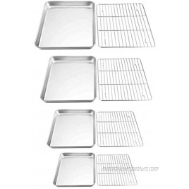 TeamFar Baking Sheet with Rack Set of 8 Cookie Sheet Baking Pans Stainless Steel Bakeware with Cooling Rack Set Non Toxic & Healthy Mirror Finish & Rust Free Easy Clean & Dishwasher Safe