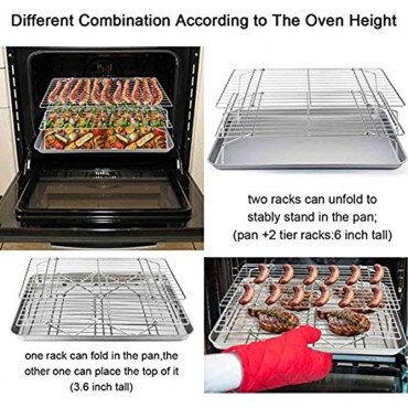 TeamFar Baking Sheet with Rack Set2 Pans & 2 Tier Racks Stainless Steel Cookies Sheet Baking Pans & Cooling Roasting Rack for Cookie Bacon Meat Oven & Dishwasher Safe Healthy & Stackable