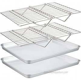 TeamFar Baking Sheet with Rack Set2 Pans & 2 Tier Racks Stainless Steel Cookies Sheet Baking Pans & Cooling Roasting Rack for Cookie Bacon Meat Oven & Dishwasher Safe Healthy & Stackable