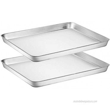 Wildone Baking Sheet Set of 2 Stainless Steel Cookie Sheet Baking Pan Size 16 x 12 x 1 inch Non Toxic & Heavy Duty & Mirror Finish & Rust Free & Easy Clean
