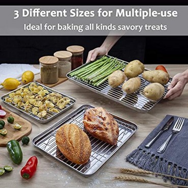 YIHONG Baking Sheet with Rack Set 3 Sheets+3 Racks 3 Size Cookie Sheets for Baking Use Stainless Steel Baking Pans with Cooling Racks Non-toxic Easy Clean Dishwasher Safe